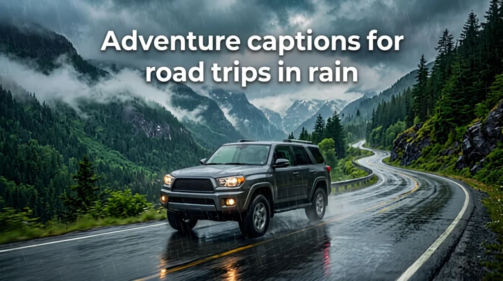 Adventure captions for road trips in rain