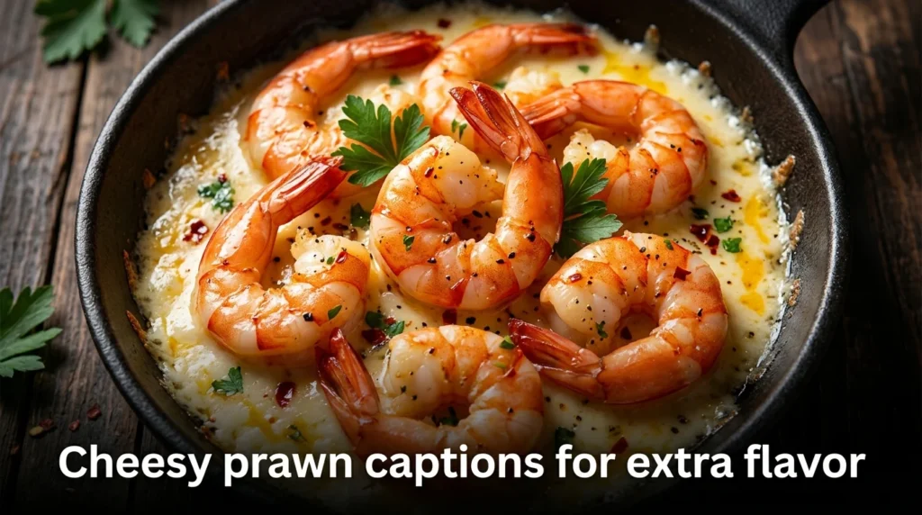 Cheesy prawn captions for extra flavor