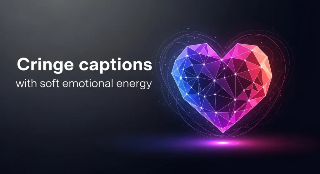Cringe captions with soft emotional energy