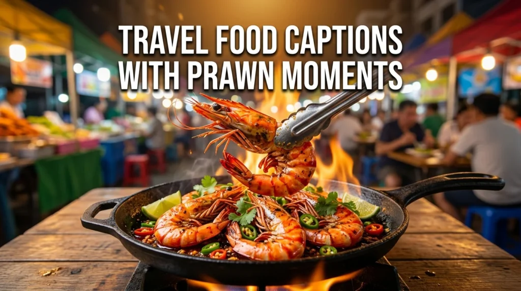 Travel food captions with prawn moments